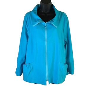 Lulu B Jacket Women's Aqua Blue Lightweight Sz Large Full Zip Mid Length Stretch